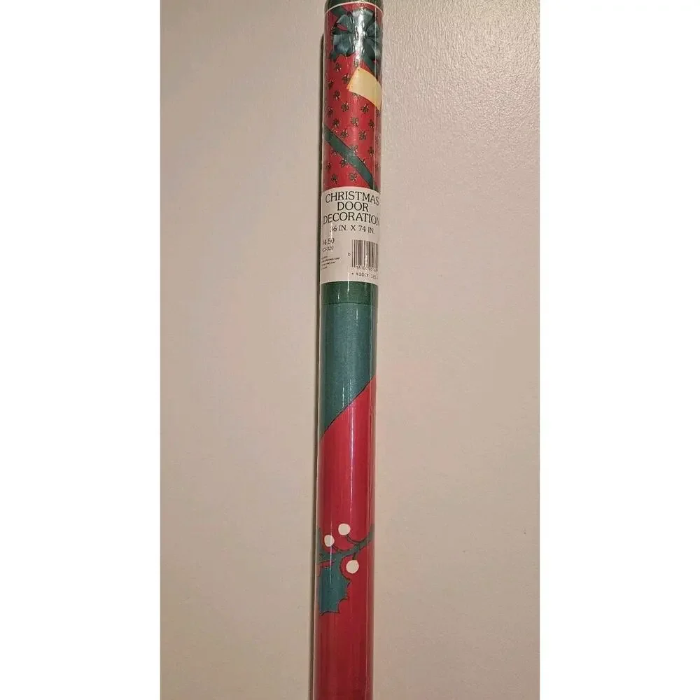 Vintage American Greetings Dept Store Christmas Holly Door Poster LARGE 76x34”